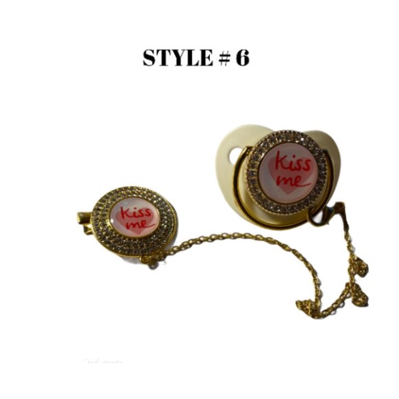 Gold  Pacifier and Pacifier Clip with Rhinestone - Picture 7 of 8